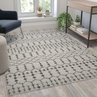 Flash Furniture RC-CR19-1330-57-IV-GR-GG Geometric Bohemian Low Pile Rug - 5' x 7' -Ivory/Gray Polyester